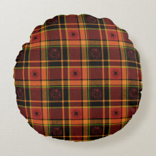 Halloween Plaid Collection Rnd Throw Pillow 16x16"