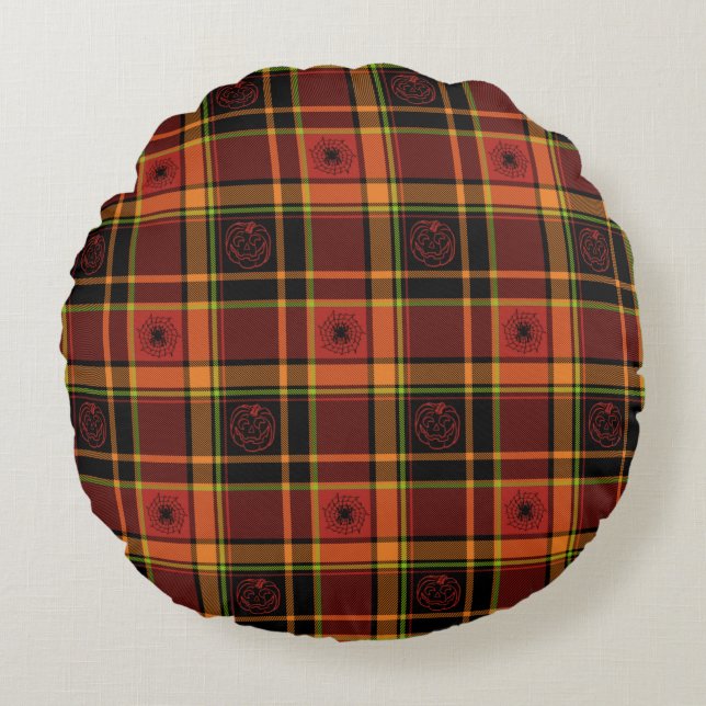 Halloween Plaid Collection Rnd Throw Pillow 16x16" (Front)