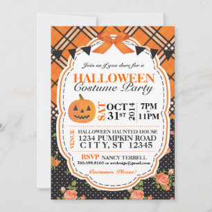 Halloween Plaid & Floral Invitation