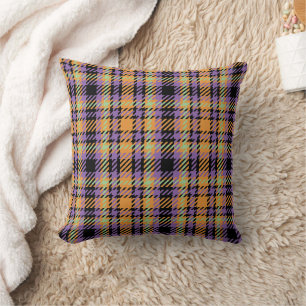 Halloween Plaid Tartan Throw Pillow