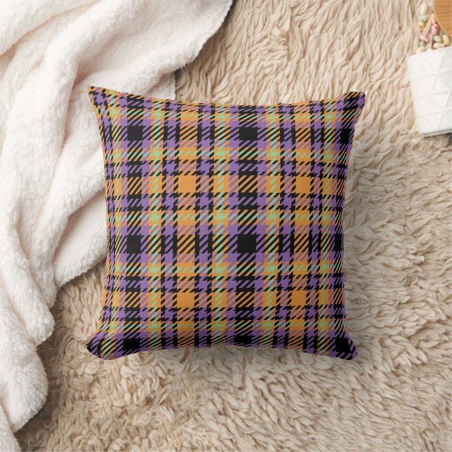 Halloween Plaid Tartan Throw Pillow (Blanket)