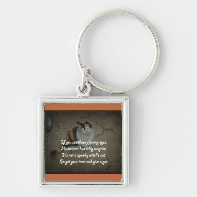 Halloween Poem - Calico Cat Keychain (Front)