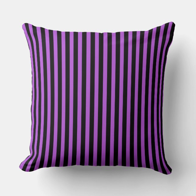 Halloween Poison Purple and Black Striped Throw Pillow (Front)