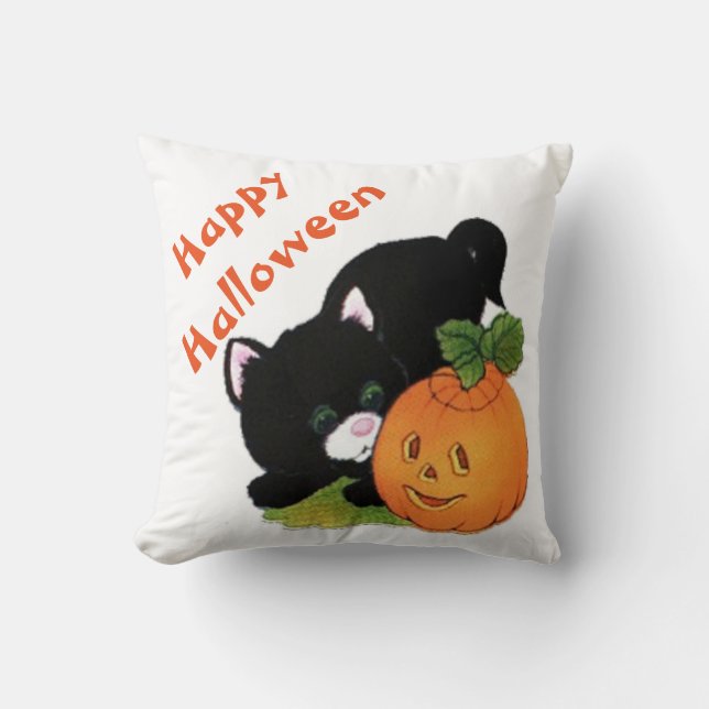 Halloween Polyester Throw Pillow/Black Cat Pillow (Front)