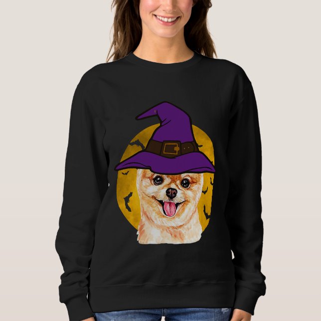 Halloween Pomeranian Witch Hat Funny Sweatshirt (Front)