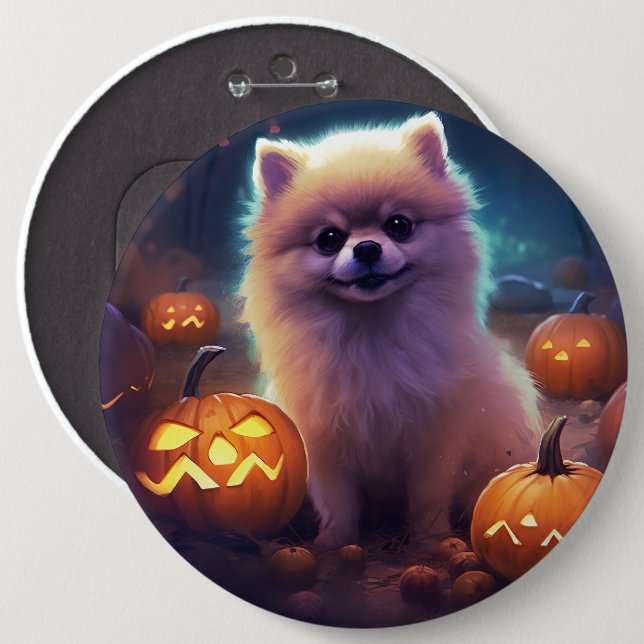 Halloween Pomeranian With Pumpkins Scary  6 Inch Round Button (Front & Back)
