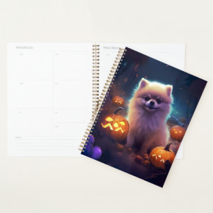 Halloween Pomeranian With Pumpkins Scary  Planner