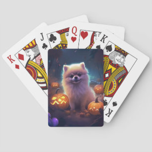 Halloween Pomeranian With Pumpkins Scary  Playing Cards