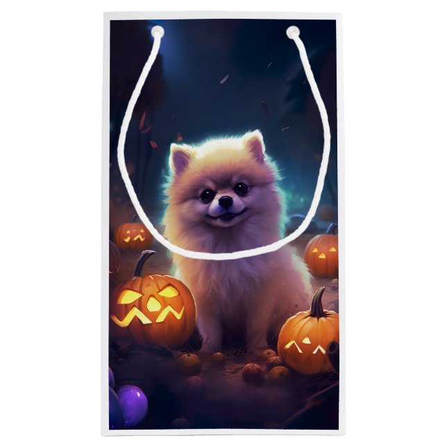 Halloween Pomeranian With Pumpkins Scary  Small Gift Bag (Back)