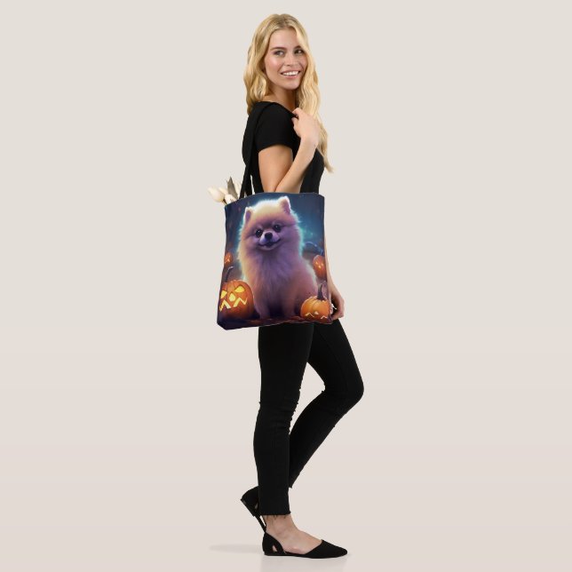 Halloween Pomeranian With Pumpkins Scary  Tote Bag (On Model)