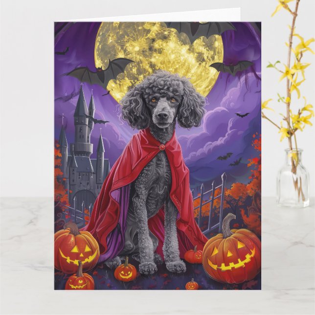 Halloween Poodle Vampire Pumpkins Scary Card (Yellow Flower)