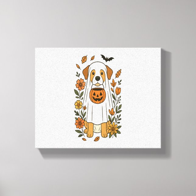 Halloween Poodle with Fall Flowers Canvas Print (Front)