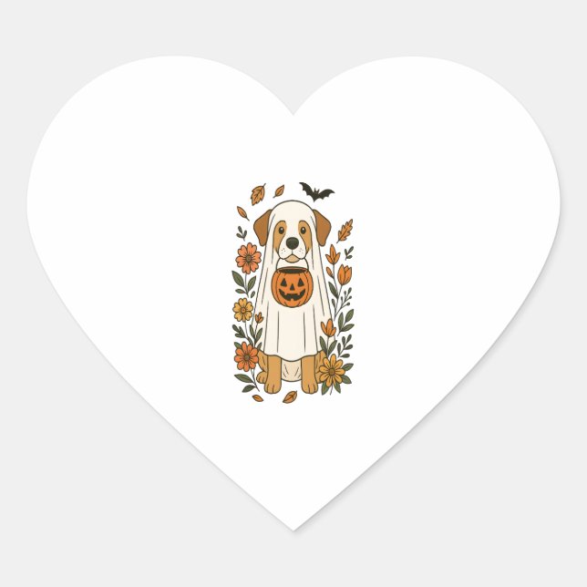 Halloween Poodle with Fall Flowers Heart Sticker (Front)