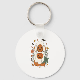 Halloween Poodle with Fall Flowers Keychain