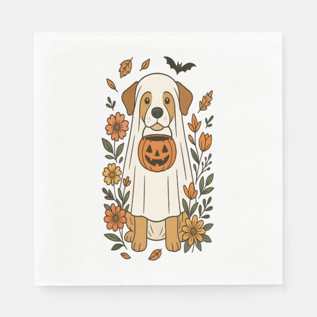 Halloween Poodle with Fall Flowers Napkin (Front)