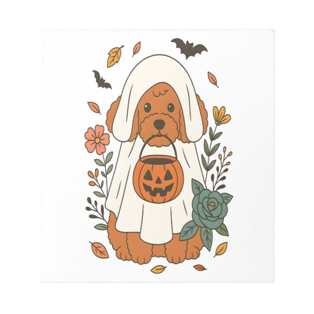 Halloween Poodle with Fall Flowers Notepad (Front)
