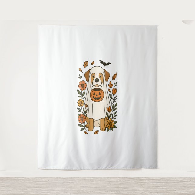 Halloween Poodle with Fall Flowers Tapestry (Front)
