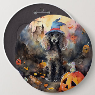 Halloween Poodle With Pumpkins Scary 6 Inch Round Button