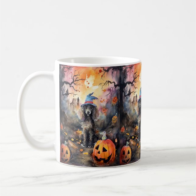  Halloween Poodle With Pumpkins Scary Coffee Mug (Left)