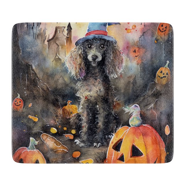  Halloween Poodle With Pumpkins Scary Cutting Board (Front)