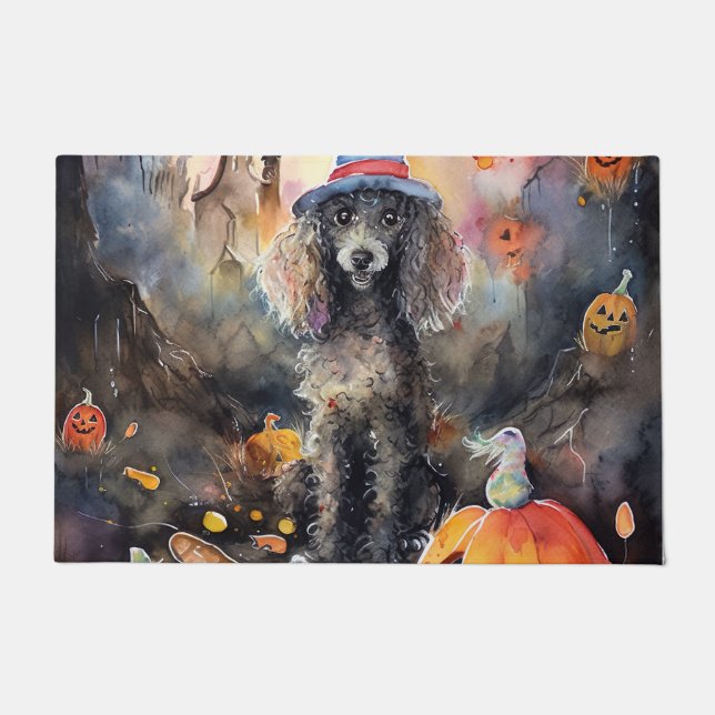  Halloween Poodle With Pumpkins Scary Doormat (Front)