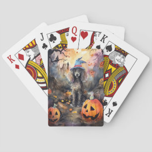  Halloween Poodle With Pumpkins Scary Playing Cards