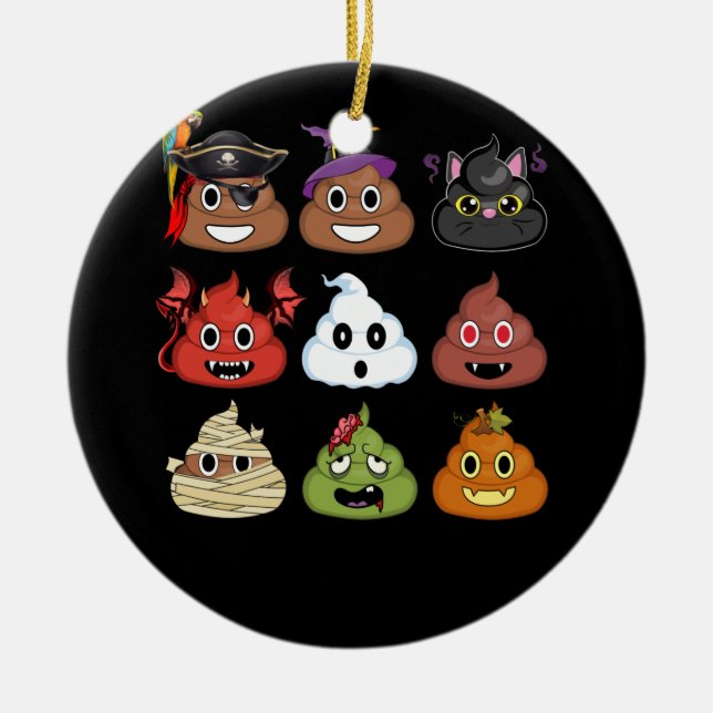 Halloween Poop Emojis Face  Pumpkin Pirate Mummy Ceramic Ornament (Front)