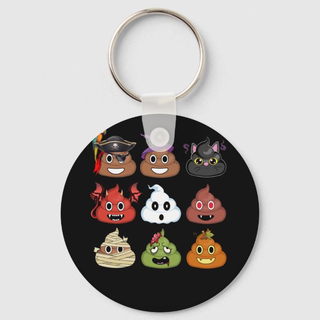 Halloween Poop Emojis Face  Pumpkin Pirate Mummy Keychain (Front)
