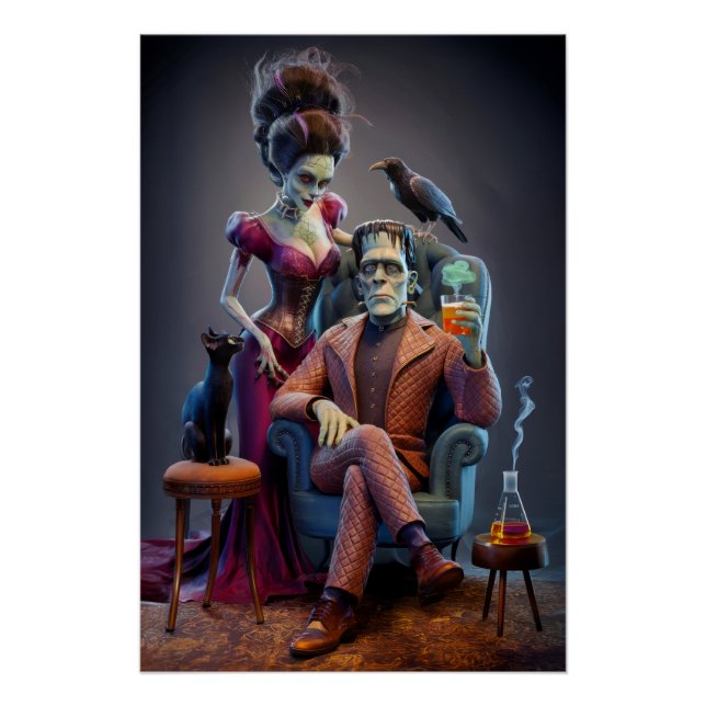 Halloween Portrait, A Monster & His Bride  Poster (Front)