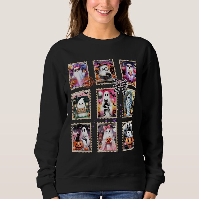 Halloween Postage Stamp Funny Halloween Ghost Sweatshirt (Front)