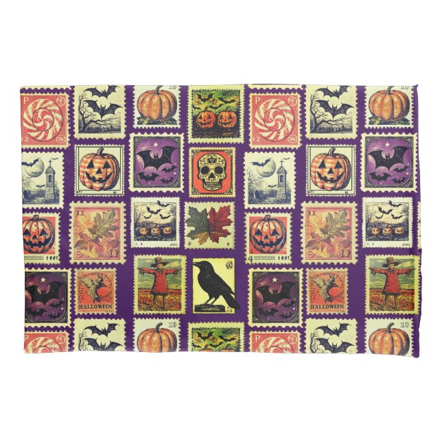 Halloween Postage-Stamp Pattern Pillowcase (Front)