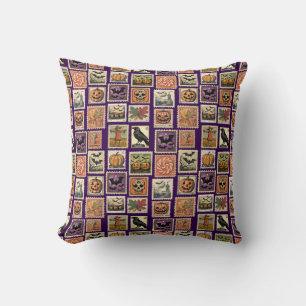 Halloween Postage-Stamp Pattern Pillowcase Throw Pillow