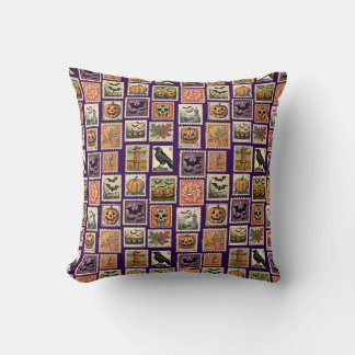 Halloween Postage-Stamp Pattern Pillowcase Throw Pillow