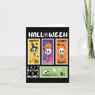 Halloween Postage Stamp Retro Skeleton Halloween K Card