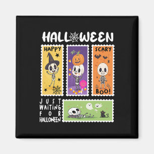 Halloween Postage Stamp Retro Skeleton Halloween K Magnet