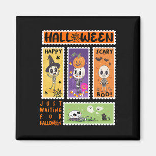Halloween Postage Stamp Retro Skeleton Halloween K Magnet