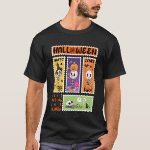 Halloween Postage Stamp Retro Skeleton Halloween K T-Shirt