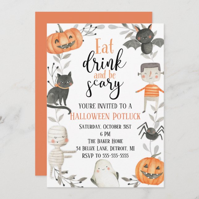 Halloween Potluck Party Invitation (Front/Back)