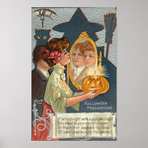 Halloween Precautions Vintage Card Poster