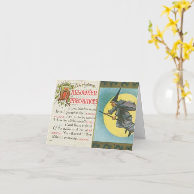 Halloween Precautions Witch Vintage Card (Yellow Flower)