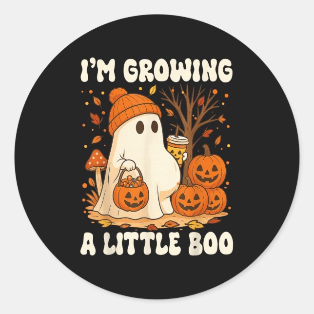 Halloween Pregnancy Announcement I'm Growing A Lit Classic Round Sticker (Front)