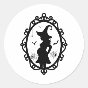 Halloween Pregnant Witch And Mirror Witch Costume  Classic Round Sticker