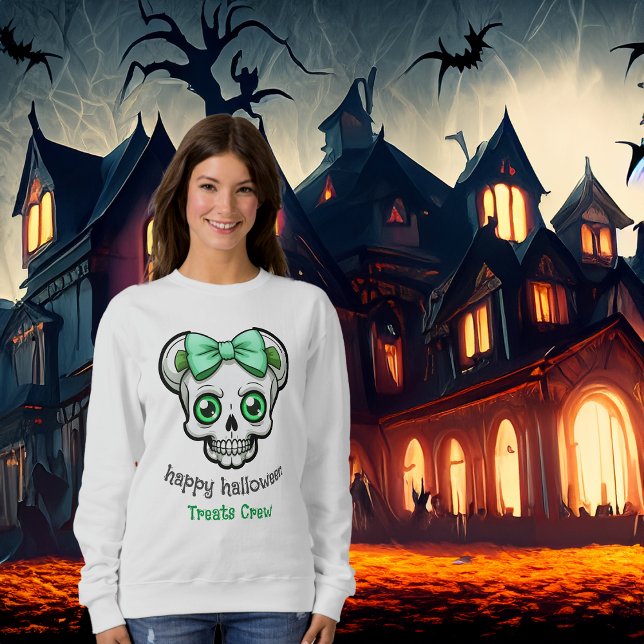 Halloween Pretty Skull Green Bow Personalize  Sweatshirt (Creator Uploaded)