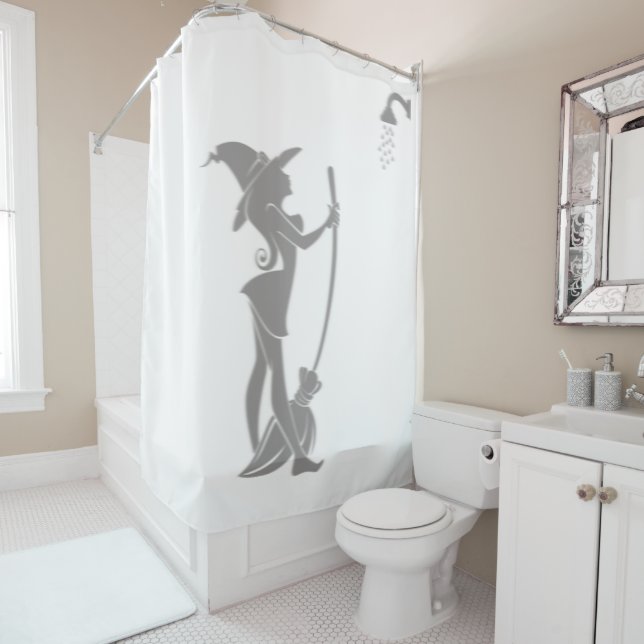 Halloween Pretty Witch Broom In Shower Silhouette (In Situ)