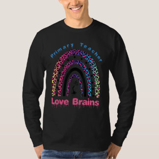 Halloween Primary Teacher Love Brains Rainbow Hall T-Shirt