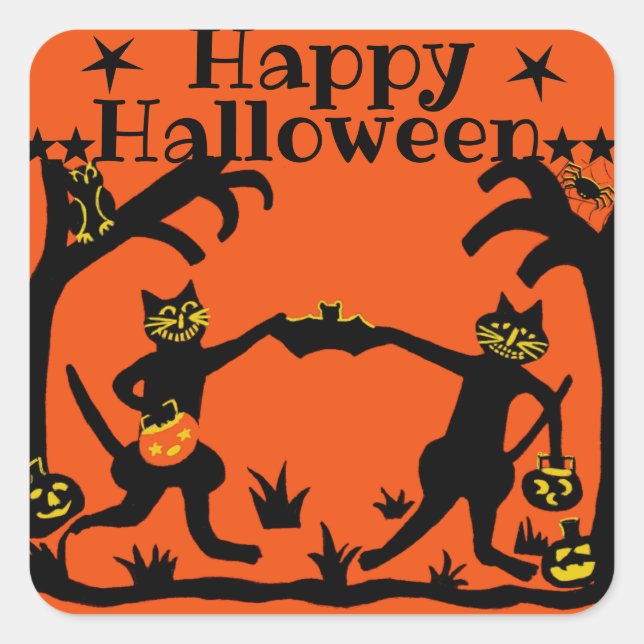 Halloween primitive cat stickers (Front)