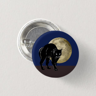 Halloween Prowling Black Cat On A Full Moon Night 1 Inch Round Button