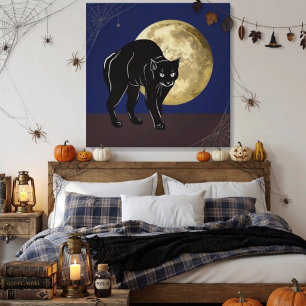 Halloween Prowling Black Cat On A Full Moon Night Canvas Print