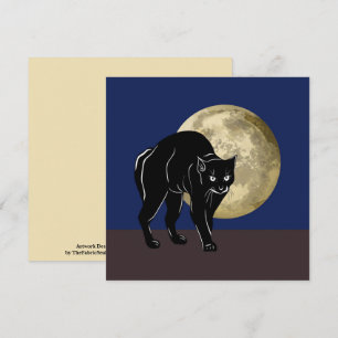 Halloween Prowling Black Cat On A Full Moon Night Card