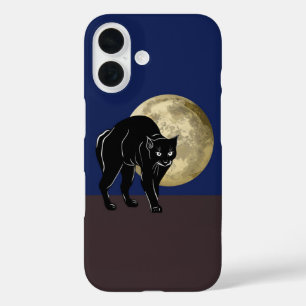 Halloween Prowling Black Cat On A Full Moon Night iPhone 16 Case